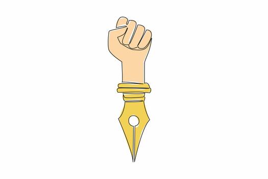 Single continuous line drawing a hand that is clenched into fist, bottom like pen. Symbolism. The struggle to convey news through writing. World Press Freedom Day. One line design illustration vector