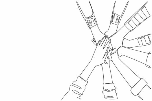 Continuous one line drawing 4 pairs with various sleeve models stacked on top of each other. Achieving results together. Great teamwork. Join Hands Day. Single line draw design vector