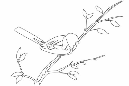 Continuous one line drawing long tailed tit perched on a tree branch. The smallest and cutest bird in Europe. The songbird. International Dawn Chorus Day. Single line draw illustration vector