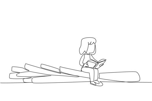 continuo uno línea dibujo niña leyendo en Puerro. leer el receta en el mejor Procesando para primavera cebollas. niña leyendo libro a vegetales y frutas soltero línea dibujar diseño ilustración vector