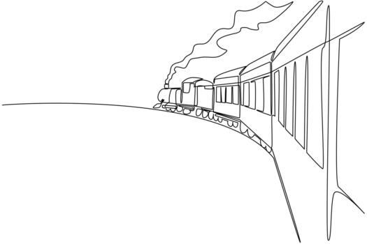soltero uno línea dibujo el tren es visto desde detrás y es visible a el frente. el viaje capitán supervisa el carro. el fumar. nacional tren día. continuo línea diseño gráfico ilustración vector