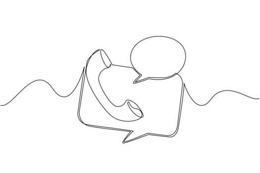 Continuous one line drawing telephone receiver with callout. Symbolization of conversation. Via chat or telephone. International Customer Support Day. Single line draw design illustration vector