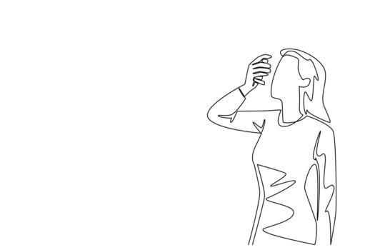 Single continuous line drawing a woman inhales asthma inhaler. Unfriendly weather triggers an asthma attack. First aid prevents permanent relapse. World Asthma Day. One line design illustration vector