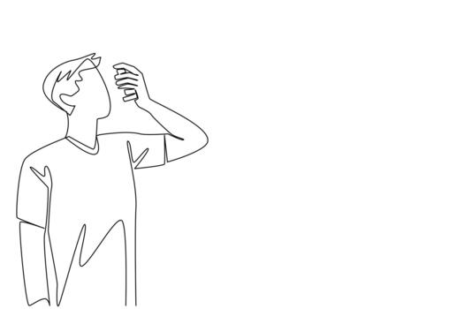 Continuous one line drawing man inhales asthma inhaler. Inability to manage stress well is a trigger. Healthy living without much thought. World Asthma Day. Single line draw design illustration vector