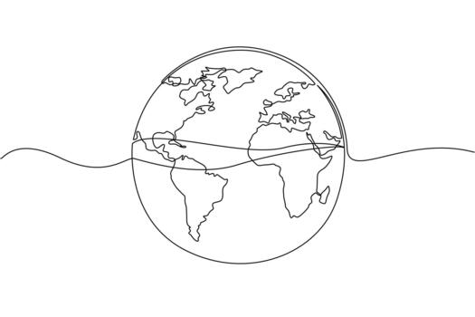 Single one line drawing a globe with water in the center. 71 percent of surface of the earth is ocean. Protect the sea from pollution. Mother Ocean Day. Continuous line design graphic illustration vector