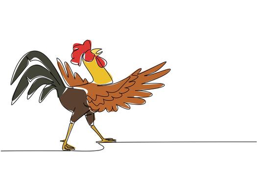 Continuous one line drawing rooster dancing pose. Swinging freely here and there. Free the feet to follow the rhythm. The . Dance Like a Chicken Day. Single line draw design vector