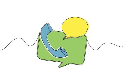 Continuous one line drawing telephone receiver with callout. Symbolization of conversation. Via chat or telephone. International Customer Support Day. Single line draw design vector