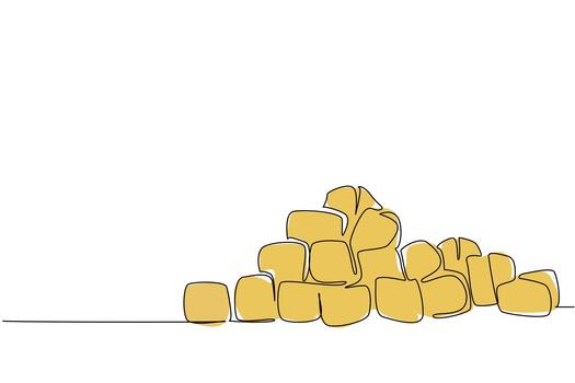 Continuous one line drawing a large pile of croutons. The distinctive texture is a loyal complement to food. Savory. Salty. Delicious. National Crouton Day. Single line draw illustration vector