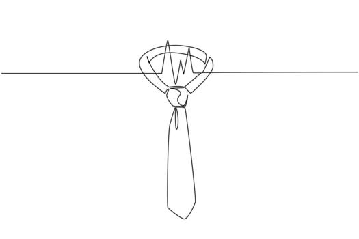 Single continuous line drawing work tie with heart impulse in the middle. Symbolism of the workers must remain healthy. National Employee Health and Fitness Day. One line design vector