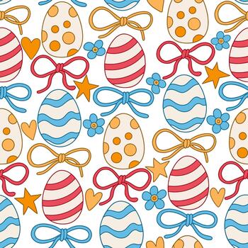 Easter print. Cute pattern with Easter eggs and bows. vector