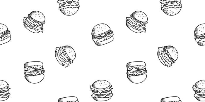 burger pattern background. doodle fast food. burger seamless pattern background. Seamless Pattern of a Cheese Burger or Hamburger. hamburger pattern. vector