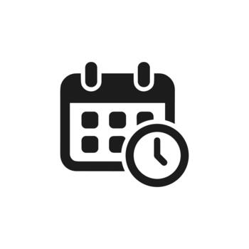 Minimalist Glyph Calendar with Clock Icon for Appointment and Schedule vector