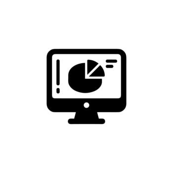 Black Silhouette Display Pie Chart on Desktop Computer Icon vector