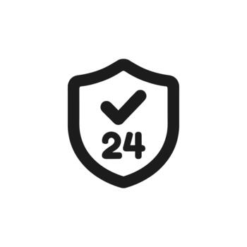 Simple Outline Protection Shield with Checkmark and 24 Hour Icon Shape vector