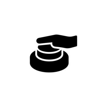 Simple Glyph Style Hand Pressing a Round Button Shape Icon vector