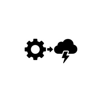 Glyph Style Gear to Cloud with Lightning Icon Represents Data Processing Concept vector