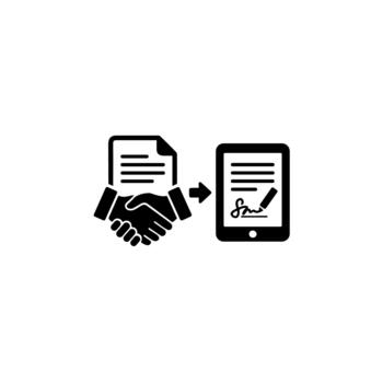 Flat Design Digital Signature Handshake Contract Agreement Process on Tablet Device vector