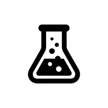 Minimalist Outline Science Experiment Flask with Bubbles Lab Equipment Icon vector