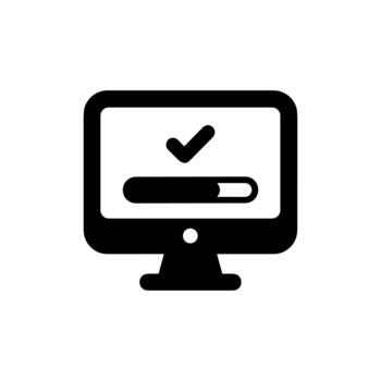 Glyph Style Desktop Computer with Loading Bar and Checkmark Icon vector