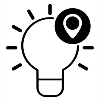 Idea Location and idea icon concept in black line color vector