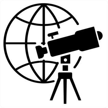 Global and telescope icon concept in black line color vector