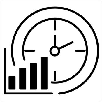Time Statistics and clock icon concept in black line color vector