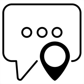 mensaje ubicación y charla icono concepto en negro línea color vector