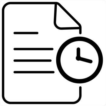 Page Time and Clock Icon Concept in black line color vector