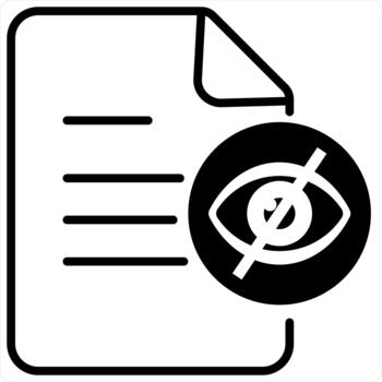 Invisible Document and Find Icon Concept in black line color vector