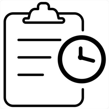 Study On Time and Book Icon Concept in black line color vector