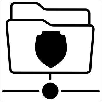 Folder Security and Lock in black line color vector