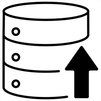 Upload Server and database icon concept in black line color vector