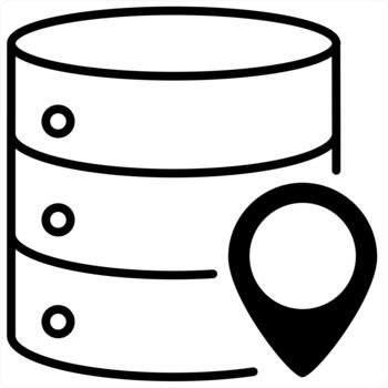 Server Location and location icon concept in black line color vector