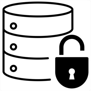 servidor seguridad y icono concepto en negro línea color vector