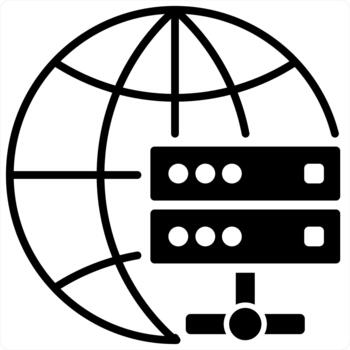 global servidor y base de datos icono concepto en negro línea color vector