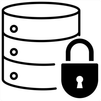 servidor seguridad y datos icono concepto en negro línea color vector