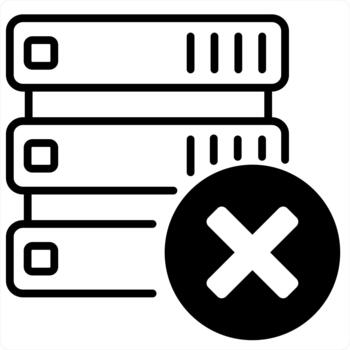 Wrong Server and trash icon concept in black line color vector