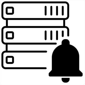 servidor notificación y icono concepto en negro línea color vector