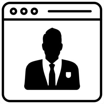 Webpage and user in black line color vector