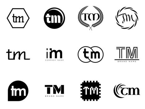 TM logo company template. Letter t and m logotype. Set different classic serif lettering and modern bold text with design elements. Initial font typography. vector
