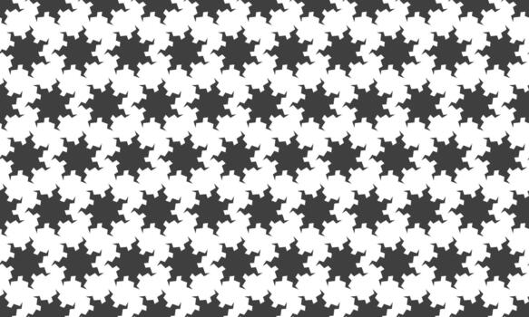 Abstract geometric pattern featuring repeating, stylized starburst shapes in monochrome. Ideal for backgrounds, textiles, and website designs, this image conveys a sense of rhythm and order. vector
