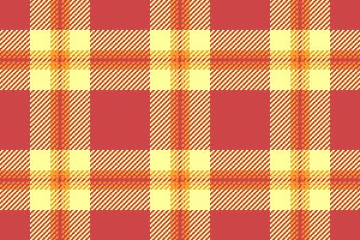 Rug check fabric background, artistic tartan texture plaid. Flowing textile seamless pattern in red and yellow colors. vector