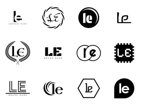 LE logo template. Letter l and e logotype. Set different classic serif lettering and modern bold text with design elements. Initial font typography. vector