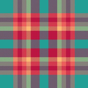 Choice check textile plaid, fit fabric texture seamless. Row tartan pattern background in red and teal colors. vector