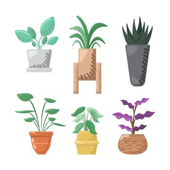 Plant in pot set collection on white background for Achitecture Design presentation. vector