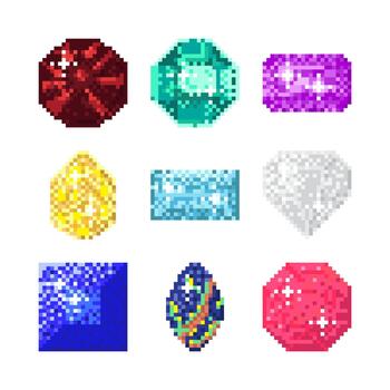 Item of Pixel game with Diamond and Gemstone on white background. vector