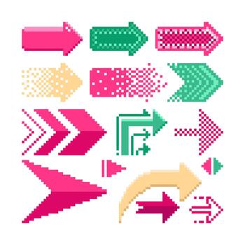 Set collection of Arrow pixel in classic game or graphic on white background. vector