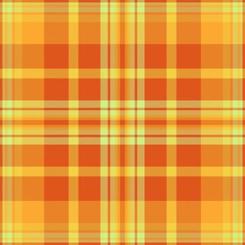 Warm plaid pattern. Woven texture with orange, yellow, and light green hues. Useful for backgrounds, textiles, and design projects requiring a classic touch. vector