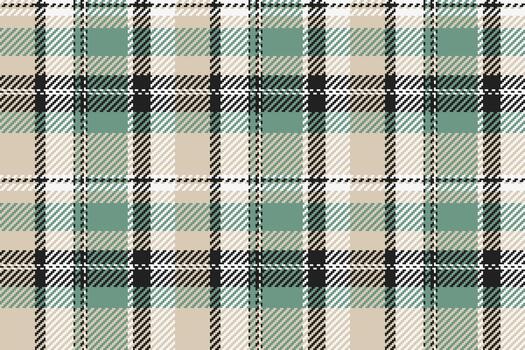 Elegant tartan pattern with muted green and beige tones, accented by dark stripes. Ideal for textile design, backgrounds, or cozy, rustic themes. Versatile texture. vector