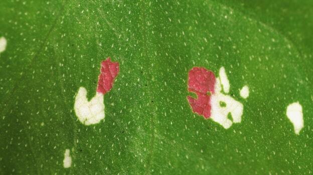 Natural Pattern of Red and White Spots on Speckled Caladium Leaf photo